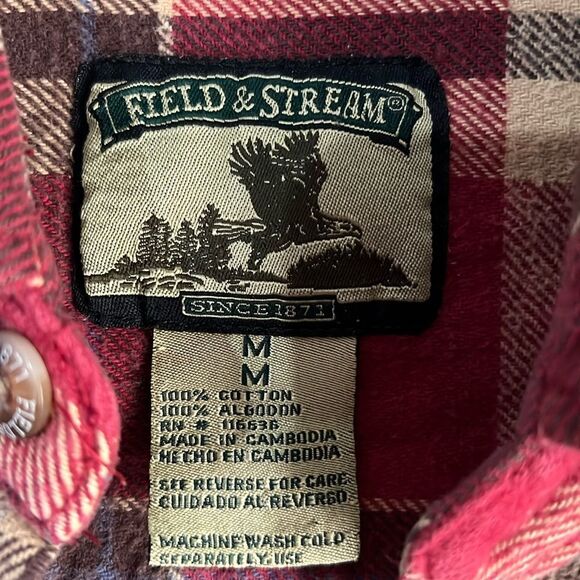 FIELD & STREAM Button Heavy Flannel Shirt Classic Red Lumberjack Plaid Mens M - Picture 6 of 10